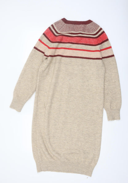 Mantaray Women’s Beige Striped Jumper Dress Size 10 Knit Classic