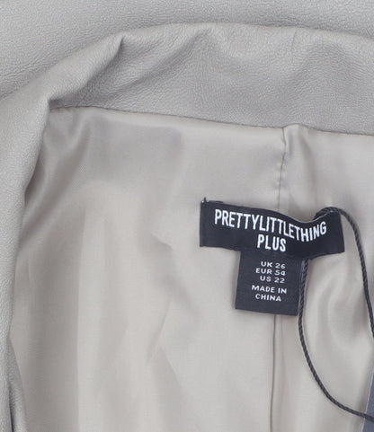 PrettyLittleThing Women Beige Plus Size 26 Faux Leather Blazer