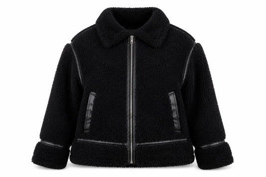 Papaya Women’s Black Faux Shearling Bomber Jacket Size 12
