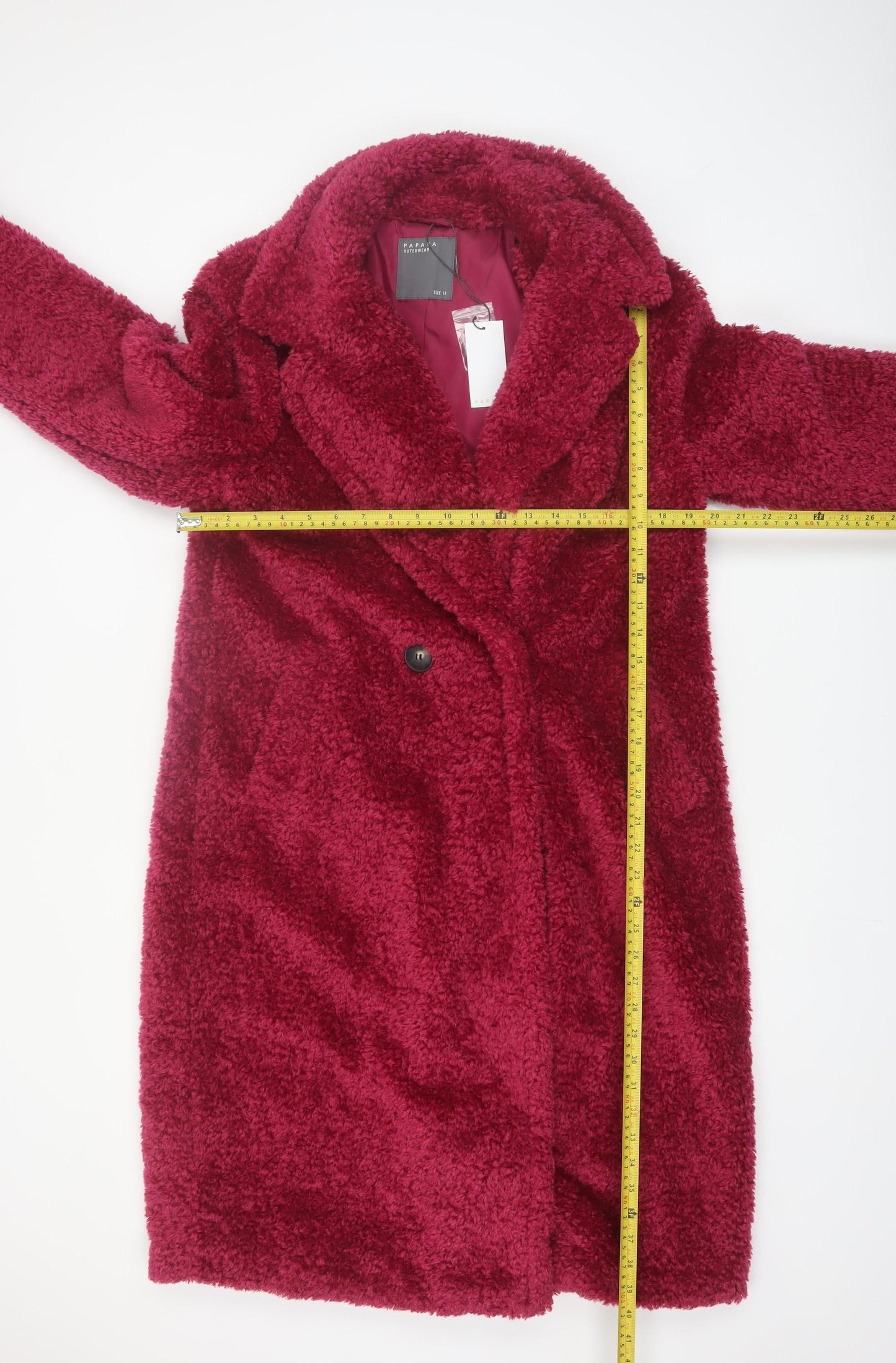 Papaya Womens Red Long Teddy Coat Size 12 Lined Button Overcoat