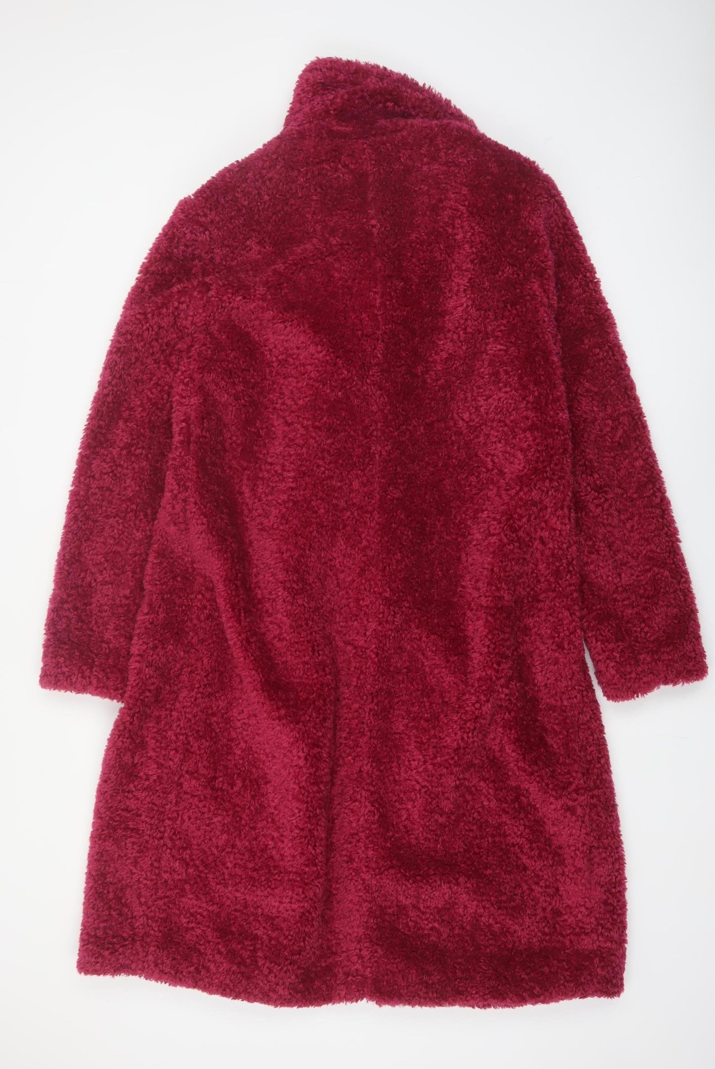 Papaya Womens Red Long Teddy Coat Size 12 Lined Button Overcoat