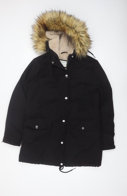 Soulcal & Co Women's Black Faux Fur Hooded Parka Coat Size 14
