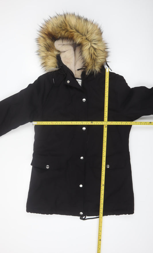 Soulcal & Co Women's Black Faux Fur Hooded Parka Coat Size 14