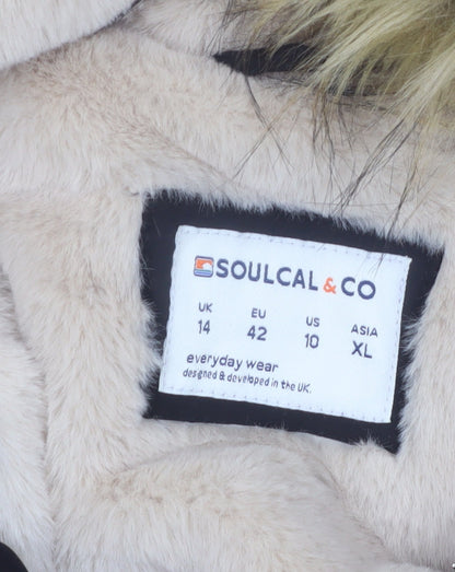 Soulcal & Co Women's Black Faux Fur Hooded Parka Coat Size 14