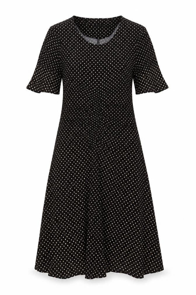 Topshop Womens Black Polka Dot Midi Fit & Flare Dress Size 10