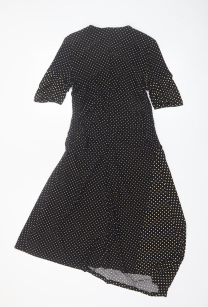 Topshop Womens Black Polka Dot Midi Fit & Flare Dress Size 10