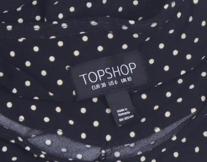 Topshop Womens Black Polka Dot Midi Fit & Flare Dress Size 10