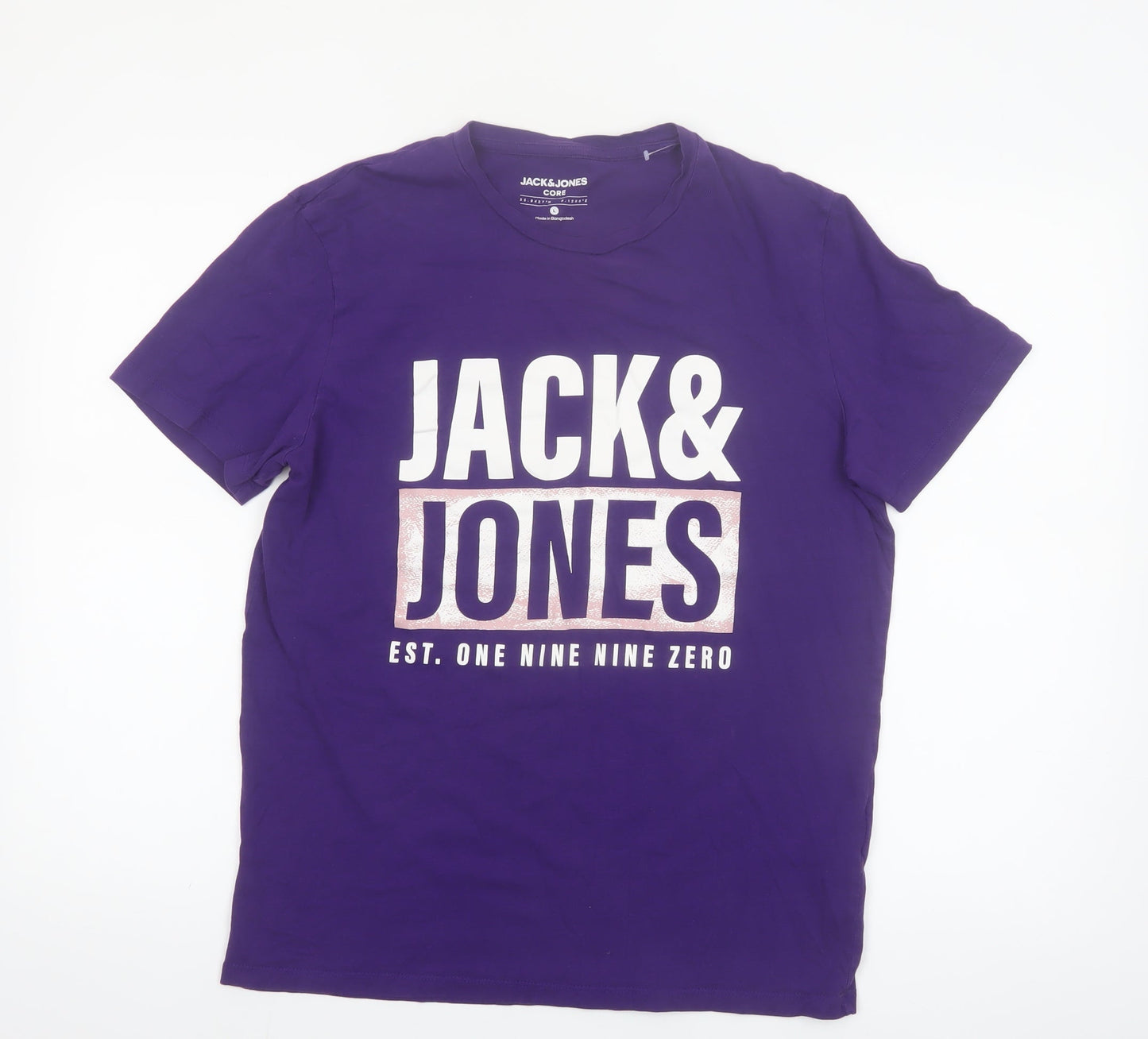 Jack & Jones Men's Purple Graphic Print Cotton Crew Neck T-Shirt L