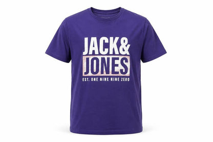 Jack & Jones Men's Purple Graphic Print Cotton Crew Neck T-Shirt L