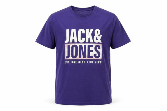 Jack & Jones Men's Purple Graphic Print Cotton Crew Neck T-Shirt L