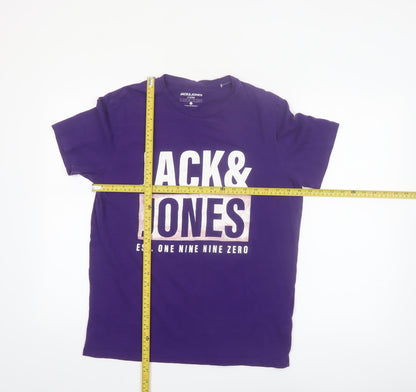 Jack & Jones Men's Purple Graphic Print Cotton Crew Neck T-Shirt L