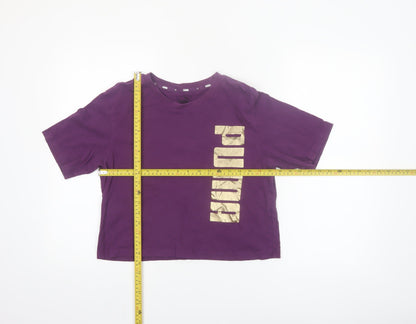Puma Womens Purple Cropped T-Shirt Size S Casual Logo Tee