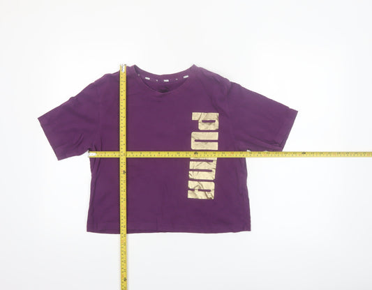 Puma Womens Purple Cropped T-Shirt Size S Casual Logo Tee