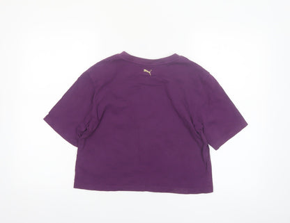 Puma Womens Purple Cropped T-Shirt Size S Casual Logo Tee