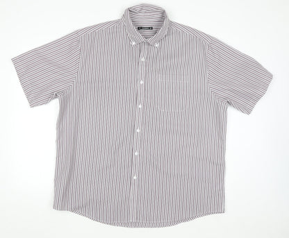 Dunnes Men's Red Striped Short Sleeve Button-Up Shirt 2XL
