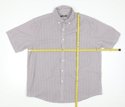 Dunnes Men's Red Striped Short Sleeve Button-Up Shirt 2XL
