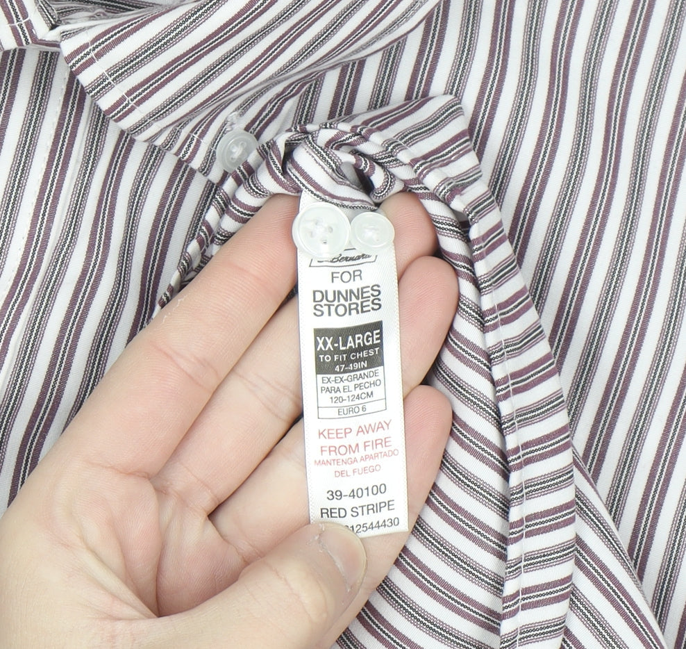 Dunnes Men's Red Striped Short Sleeve Button-Up Shirt 2XL