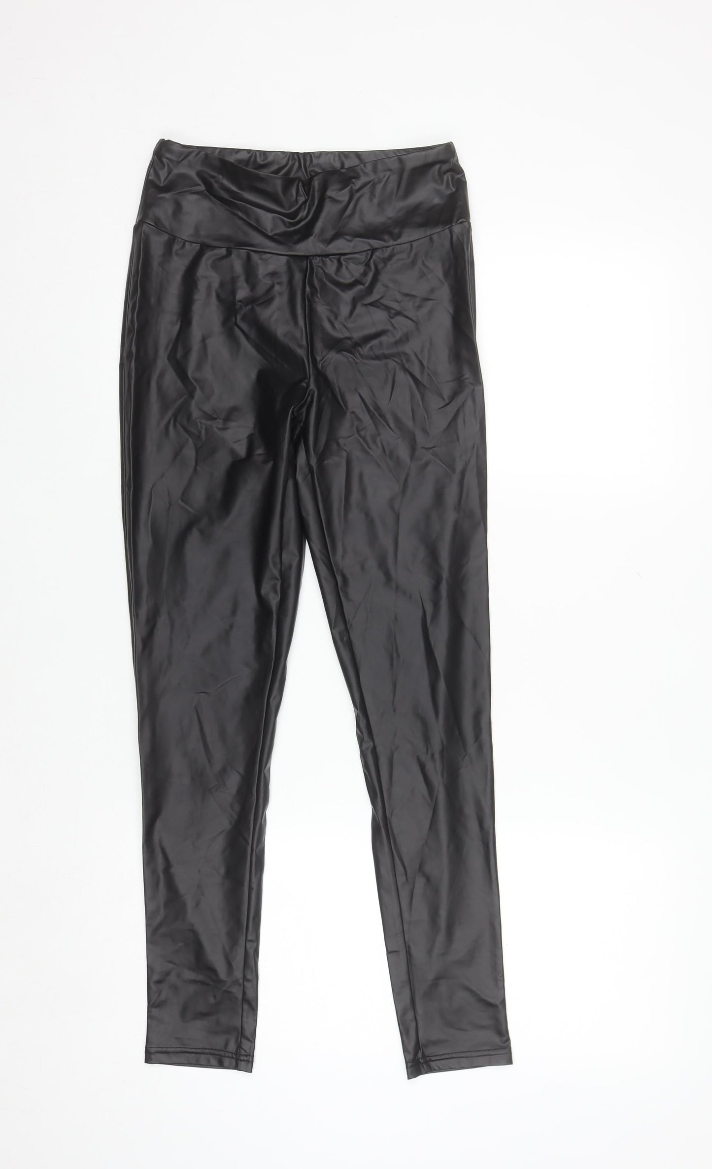 Primark Women Black Faux Leather High Rise Ankle Leggings Size 10-12