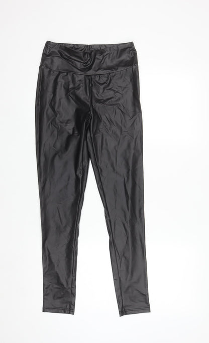 Primark Women Black Faux Leather High Rise Ankle Leggings Size 10-12