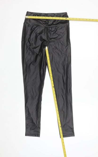 Primark Women Black Faux Leather High Rise Ankle Leggings Size 10-12