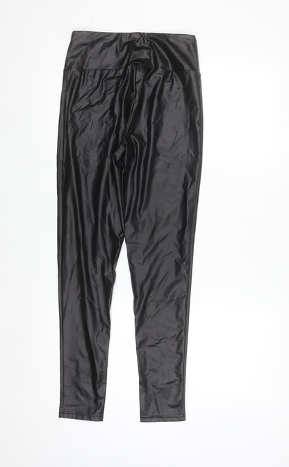 Primark Women Black Faux Leather High Rise Ankle Leggings Size 10-12