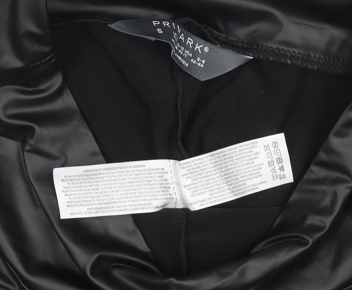 Primark Women Black Faux Leather High Rise Ankle Leggings Size 10-12