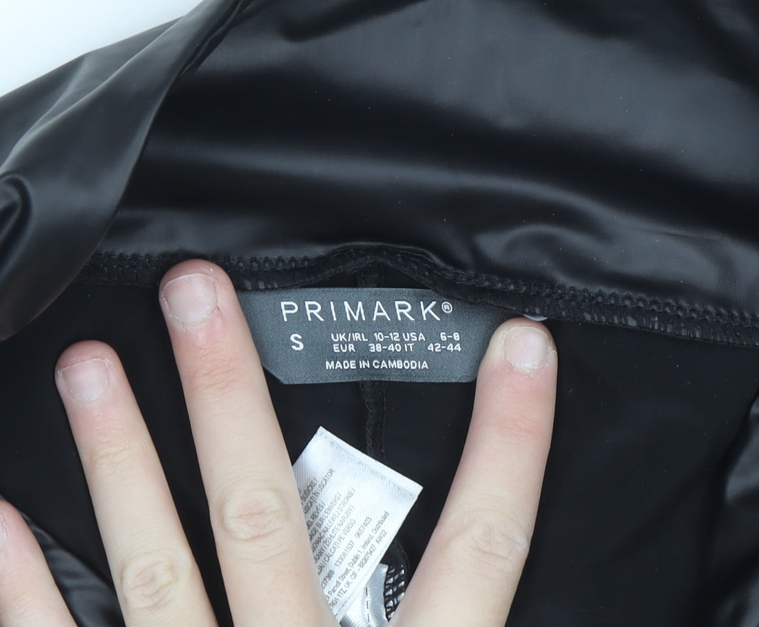 Primark Women Black Faux Leather High Rise Ankle Leggings Size 10-12