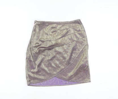 PrettyLittleThing Womens Purple Metallic Wrap Mini Skirt Size 6