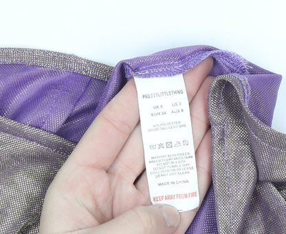 PrettyLittleThing Womens Purple Metallic Wrap Mini Skirt Size 6