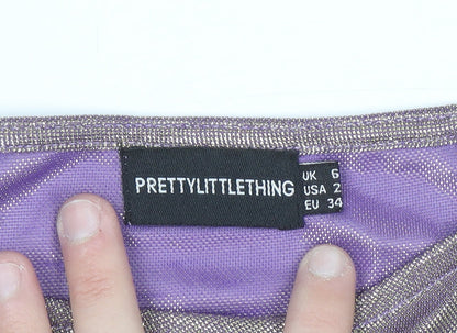 PrettyLittleThing Womens Purple Metallic Wrap Mini Skirt Size 6