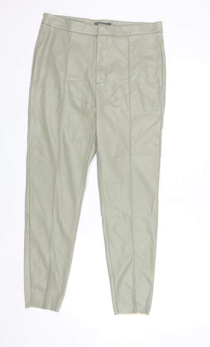 Primark Women's Green Faux Leather High Rise Tapered Trousers Size 14