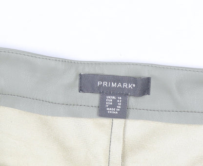 Primark Women's Green Faux Leather High Rise Tapered Trousers Size 14