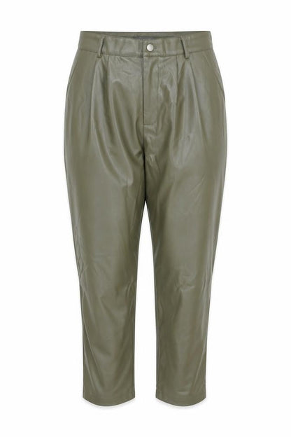 Primark Womens Green Faux Leather High Rise Tapered Trousers Size 14