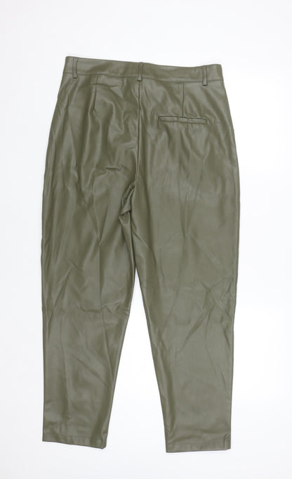 Primark Womens Green Faux Leather High Rise Tapered Trousers Size 14