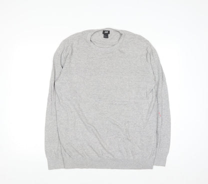H&M Men Grey Cotton Crew Neck Long Sleeve Pullover Jumper L