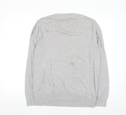 H&M Men Grey Cotton Crew Neck Long Sleeve Pullover Jumper L