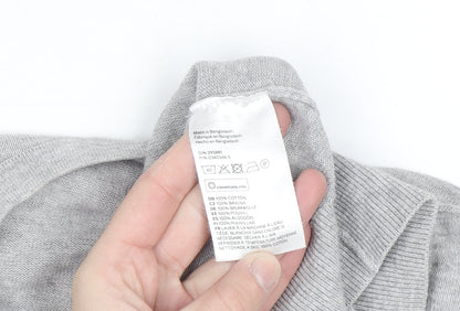 H&M Men Grey Cotton Crew Neck Long Sleeve Pullover Jumper L
