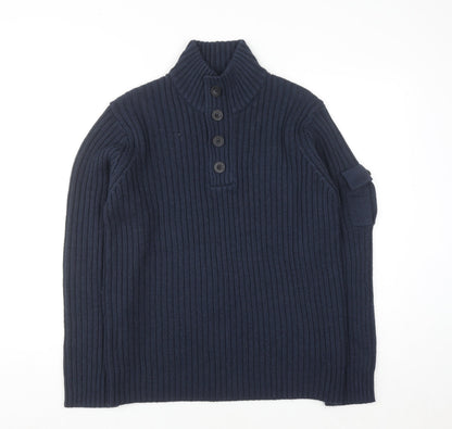 Dissident Mens Blue Chunky Knit Henley Jumper Size L