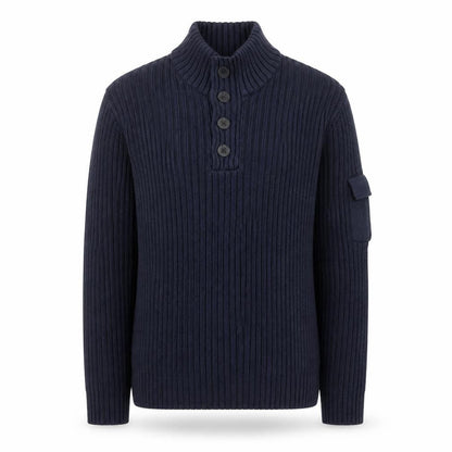 Dissident Mens Blue Chunky Knit Henley Jumper Size L