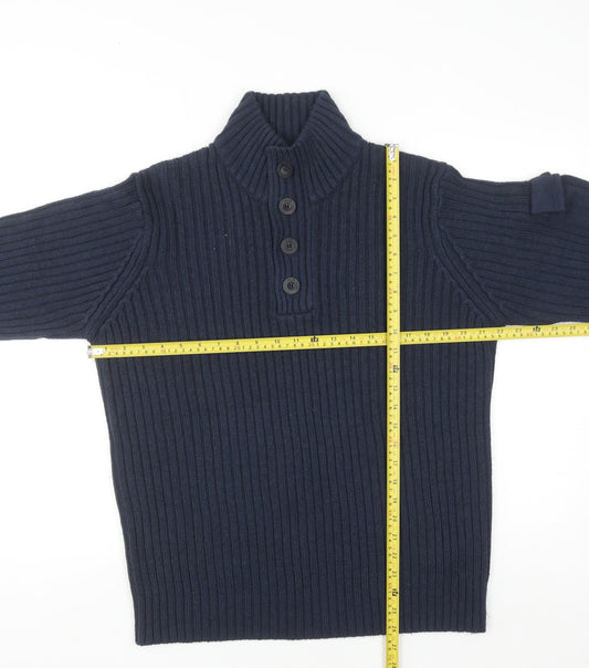 Dissident Mens Blue Chunky Knit Henley Jumper Size L