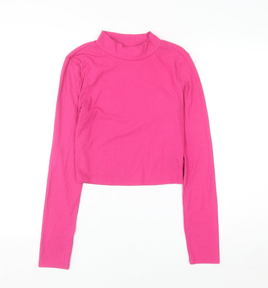 Primark Women Pink Mock Neck Cropped Long Sleeve Top Size S
