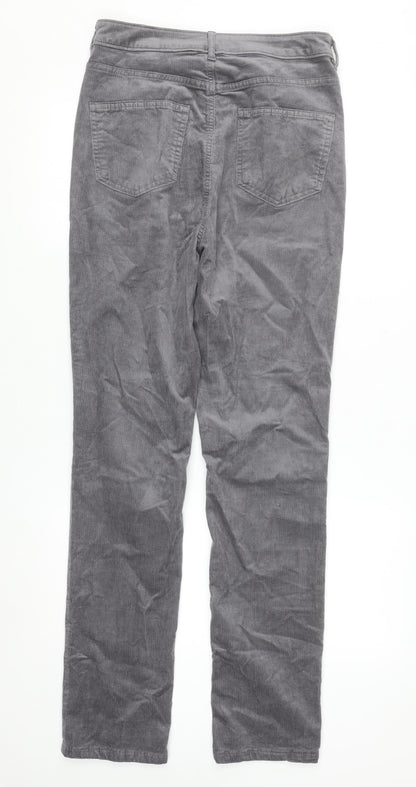 Marks and Spencer Womens Grey Corduroy Straight Trousers Size 10 Long