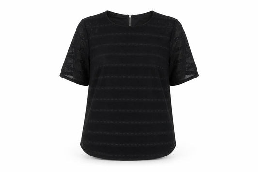 Front view of Dunnes Women Black Mesh Zip Back Blouse, size 20