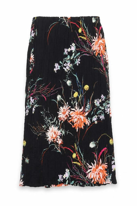 H&M Womens Black Floral Midi A-Line Skirt Size 12 Polyester