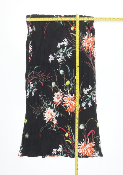 H&M Womens Black Floral Midi A-Line Skirt Size 12 Polyester