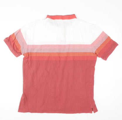 Dunnes Stores Men's Rust Striped Polo Shirt Large Regular Fit Cotton