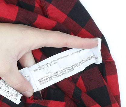 Pull & Bear Men's Red Check Button-Up Flannel Shirt XL