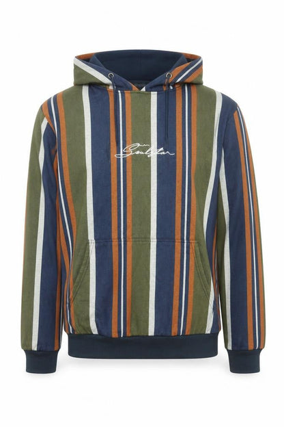 Soul Star Mens Multicoloured Striped Pullover Hoodie XL