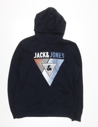 Jack & Jones Men's Black XL Pullover Hoodie with Graphic Print