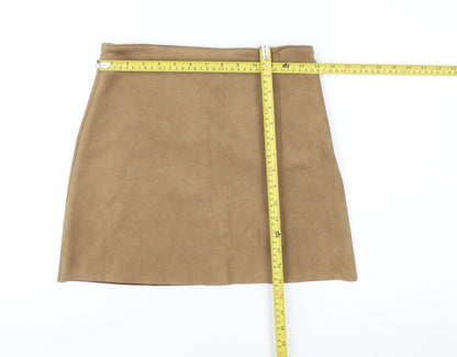 Primark Women Beige Short Suede Look Pencil Skirt Size 8